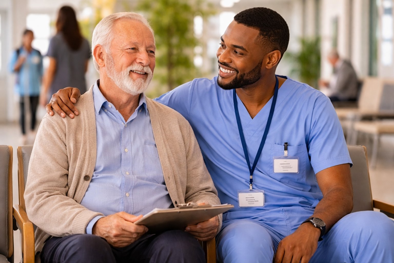 Professional caregiver providing gentle care in hospital setting